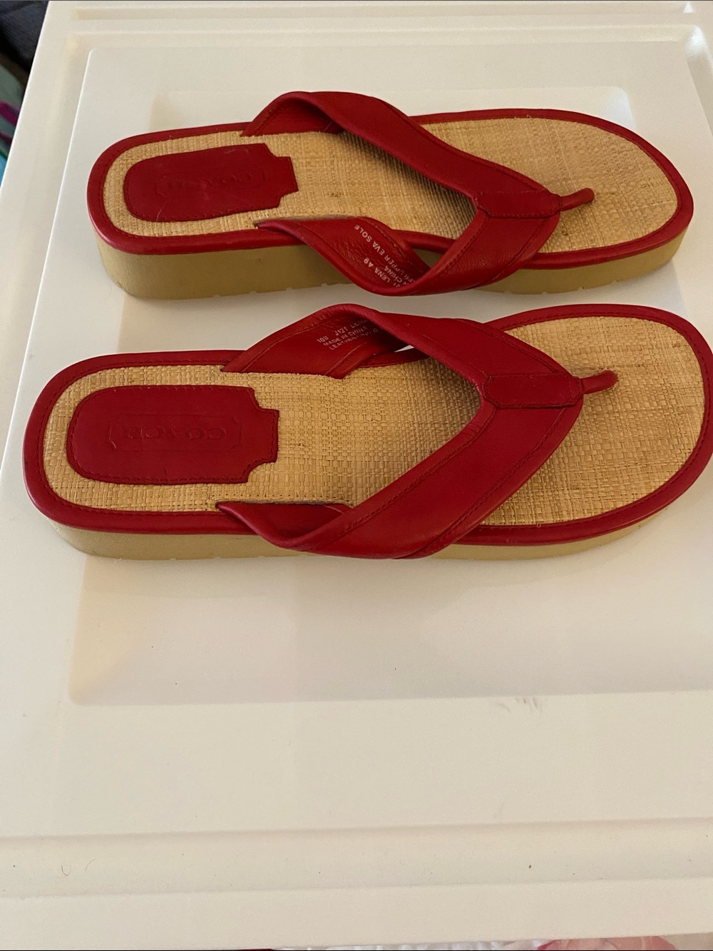 Coach Red Leather Thong Sandals for Women - Picture 8 of 9